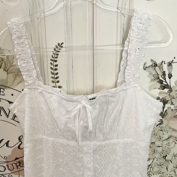 Lulus Nerissa Dress Women's L White Midi Eyelet Embroidered Drop Waist NWOT - Picture 6 of 12